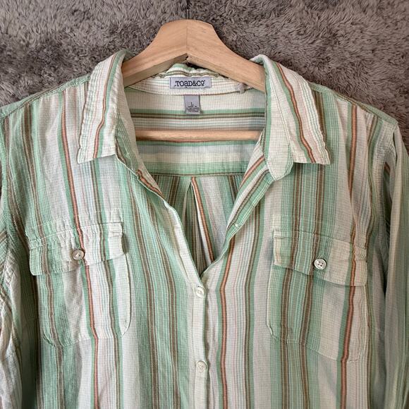 Toad & Co Long Sleeve Airbrush Shirt Button Down Green Stripe L Women's - Picture 2 of 12